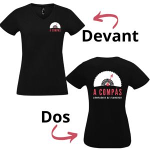 - Coloris noir,  Col V,  Manches courtes, Coupe ajustée, Disponible du S au 2XL. Conseil : prendre 1 à 2 tailles au dessus de votre taille habituellle. 100% coton certifié Oeko-Tex.  Grammage 190g/m2.